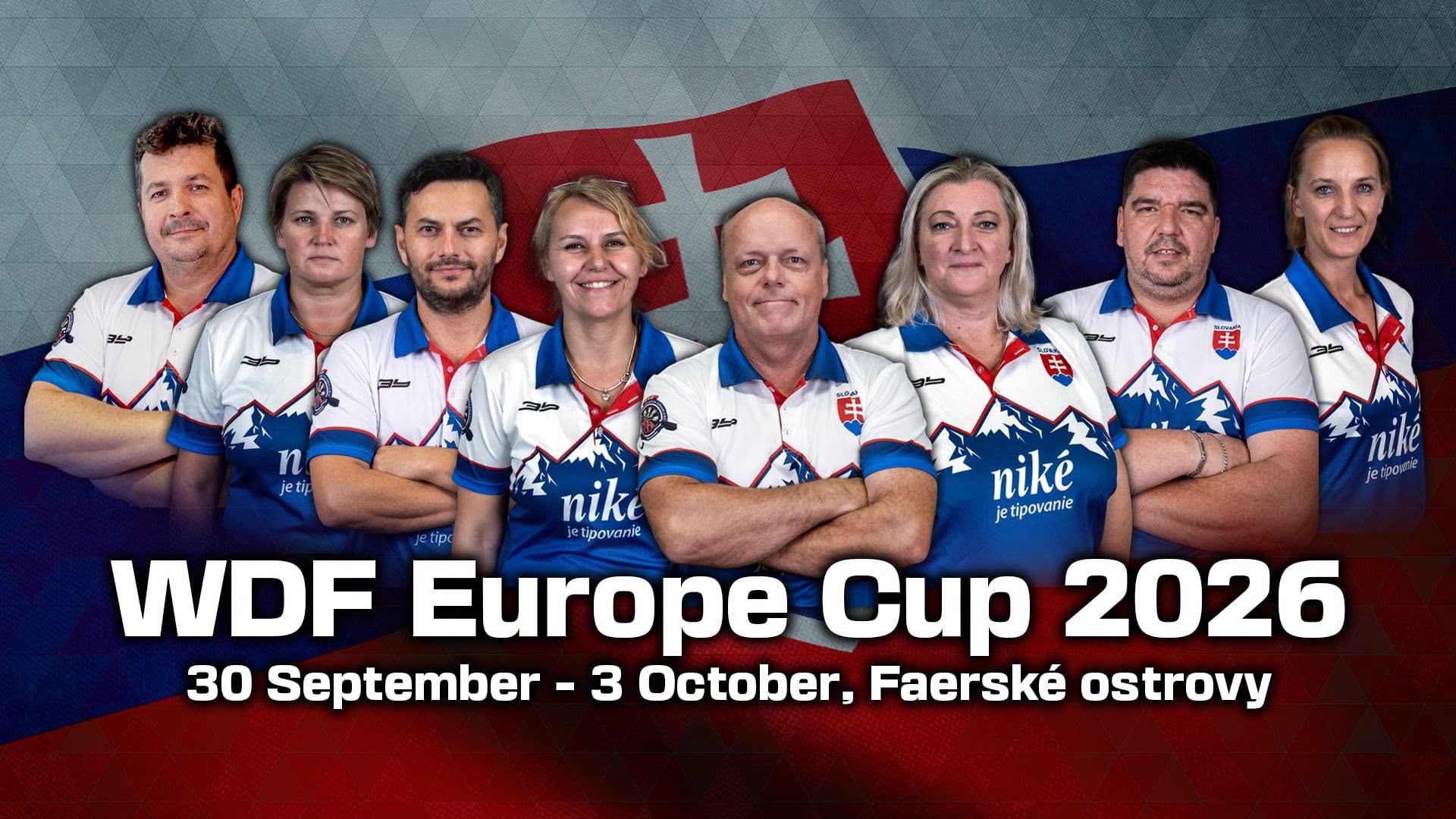 Slovenská reprezentácia na oficiálnej grafike WDF Europe Cup 2026 s termínom 30. september až 3. október a miestom Faerské ostrovy